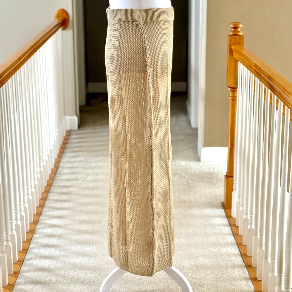 Carmen‎ Crochet Skirt Beige Tan Knit Maxi Cover Up XL NEW - Picture 3 of 5